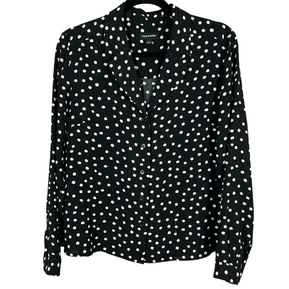 Frank And Oak Black Polka Dot Button-Up Blouse Size Medium - Picture 1 of 9